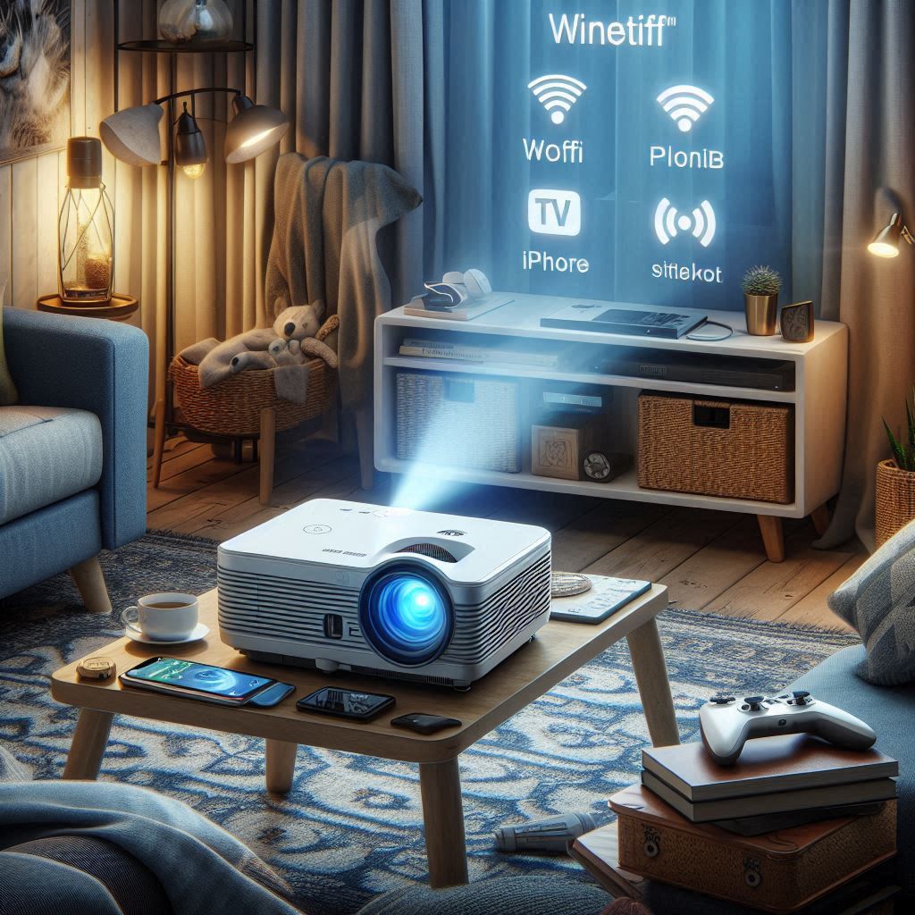 small projector with USB and HDMI port connected to Android phone