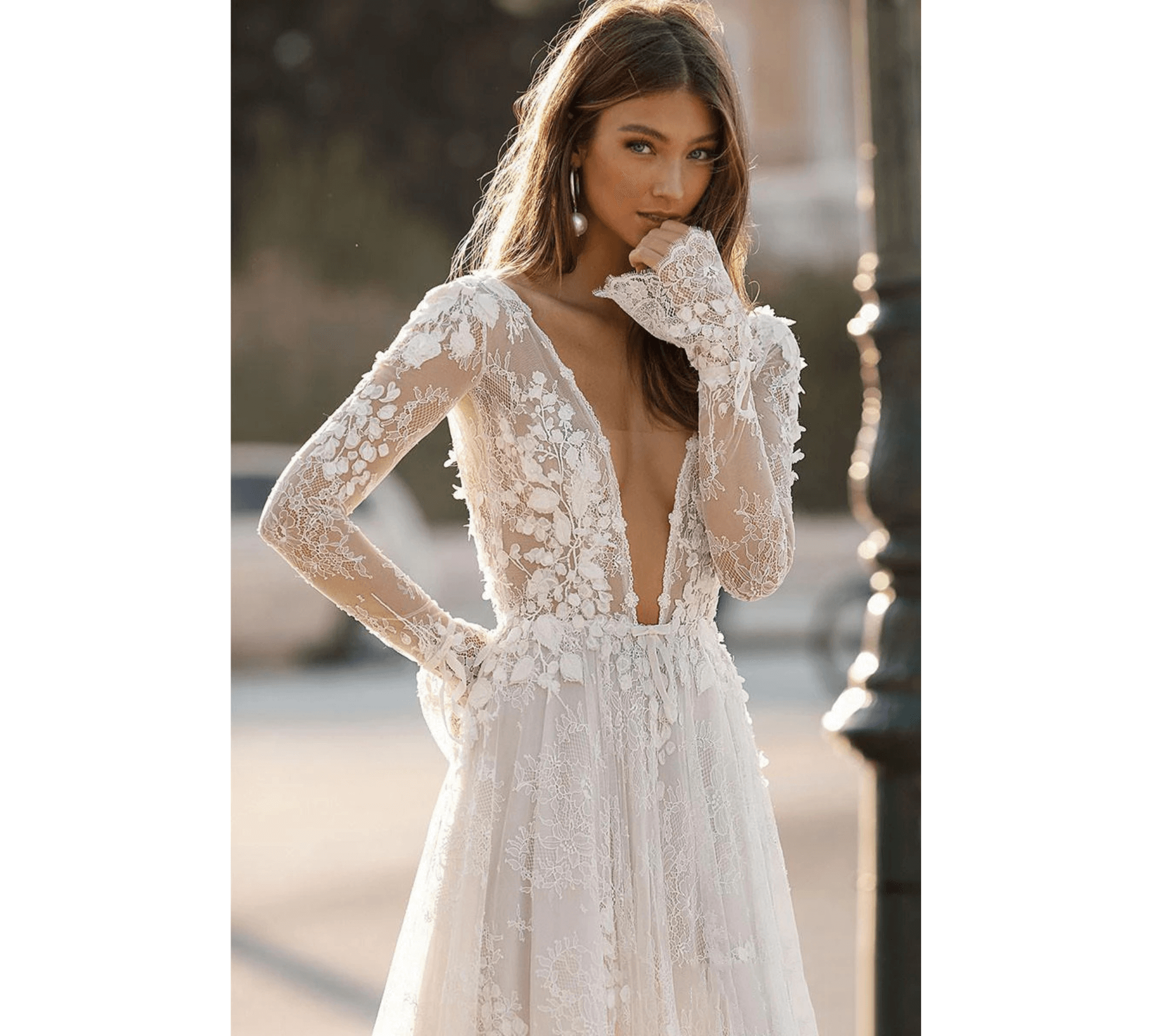 Backless boho bridal gown with illusion lace design and sweep train, perfect for beach weddings