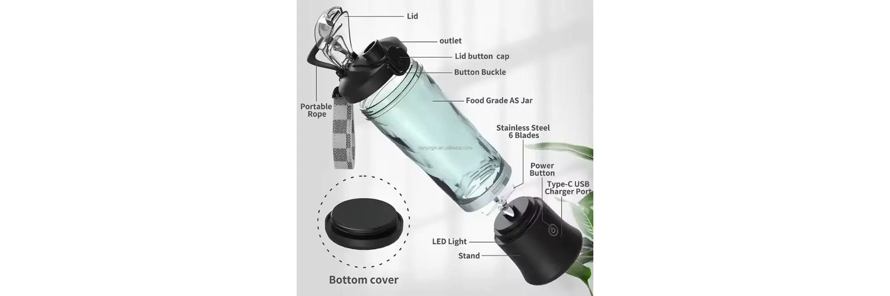 600ml High-Capacity Portable Juicer Blender – USB Rechargeable, Low Noise, Self-Cleaning, 6-Blade Power (Commercial & Home Use) omnibaya