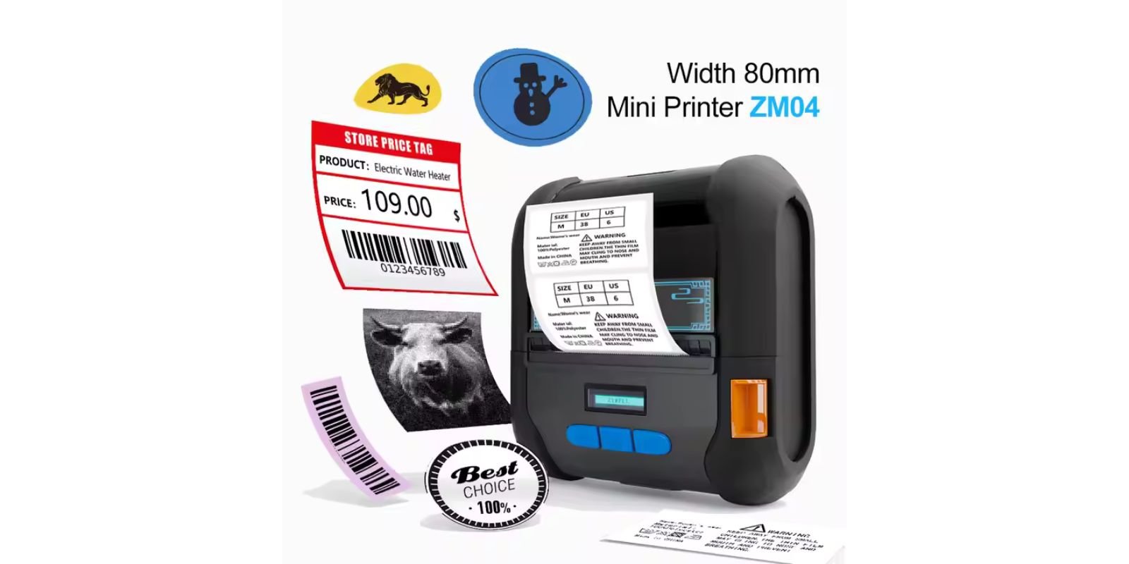 Wireless 80mm Thermal Label Printer ZM04 – Portable Bluetooth Mini Sticker Printer for Small Business omnibaya