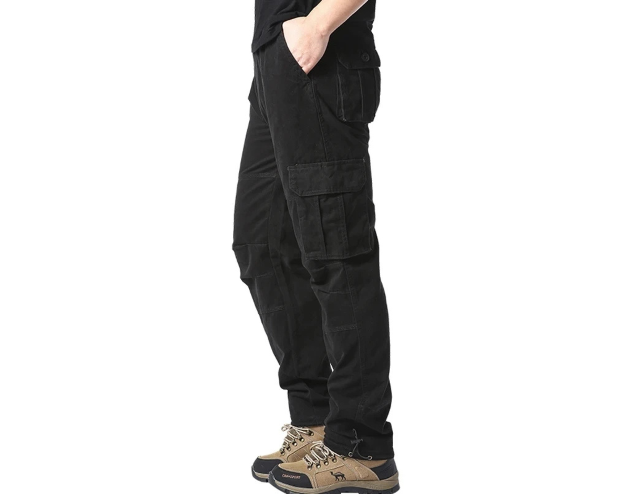MODX Men's Solid Cotton Multi-Pocket Cargo Pants – Loose Fit Streetwear Outdoor Work Trousers - Omnibaya