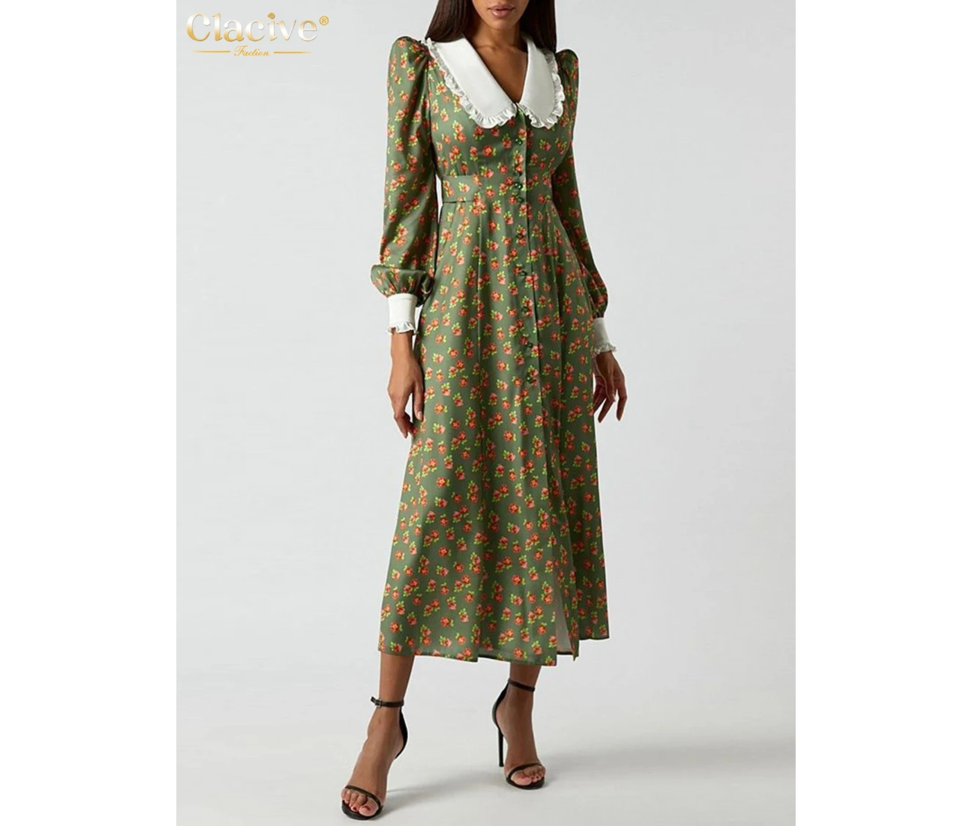 Elegant black midi dress with long sleeves