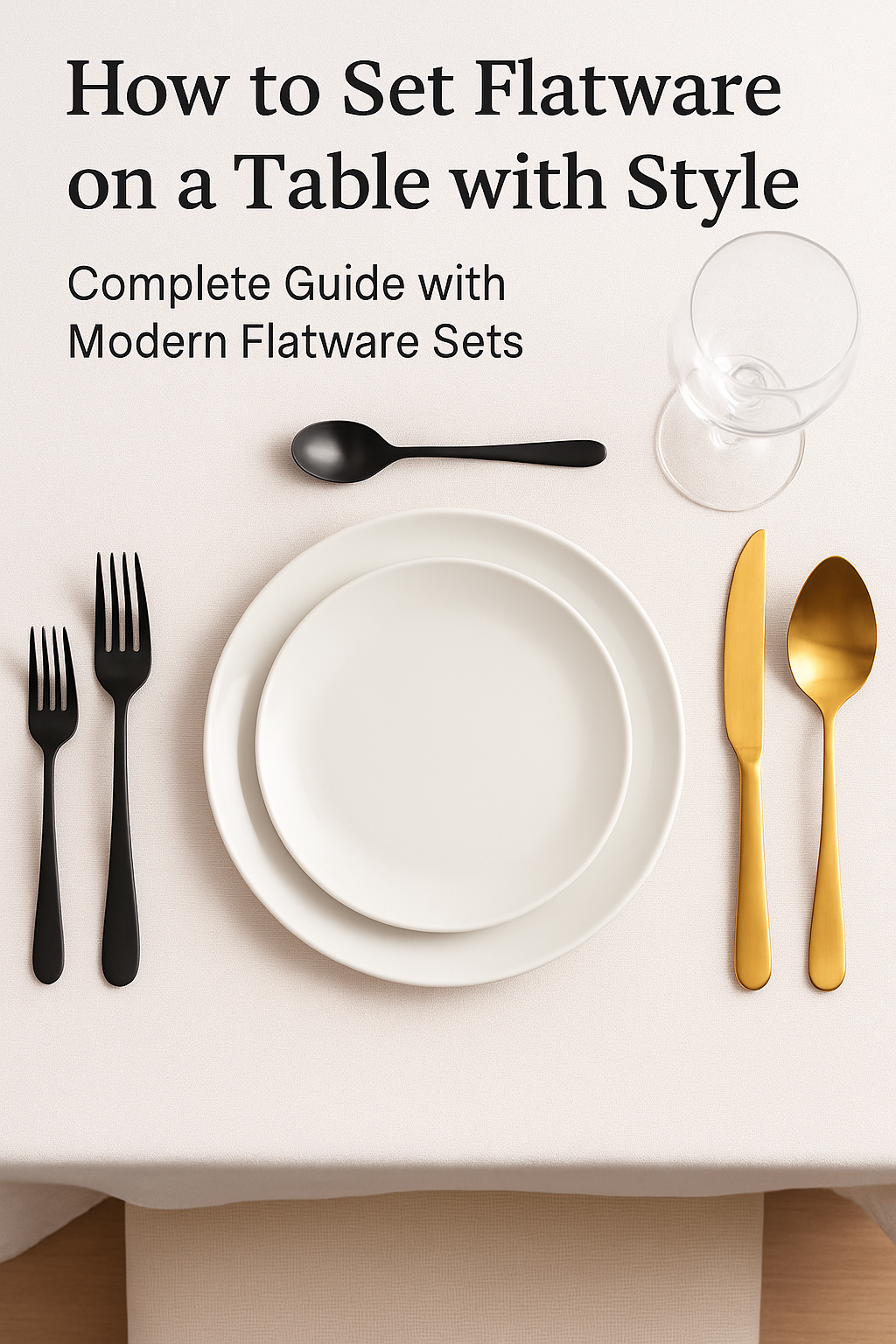 Champagne color stainless steel set | Alt: champagne flatware for modern table