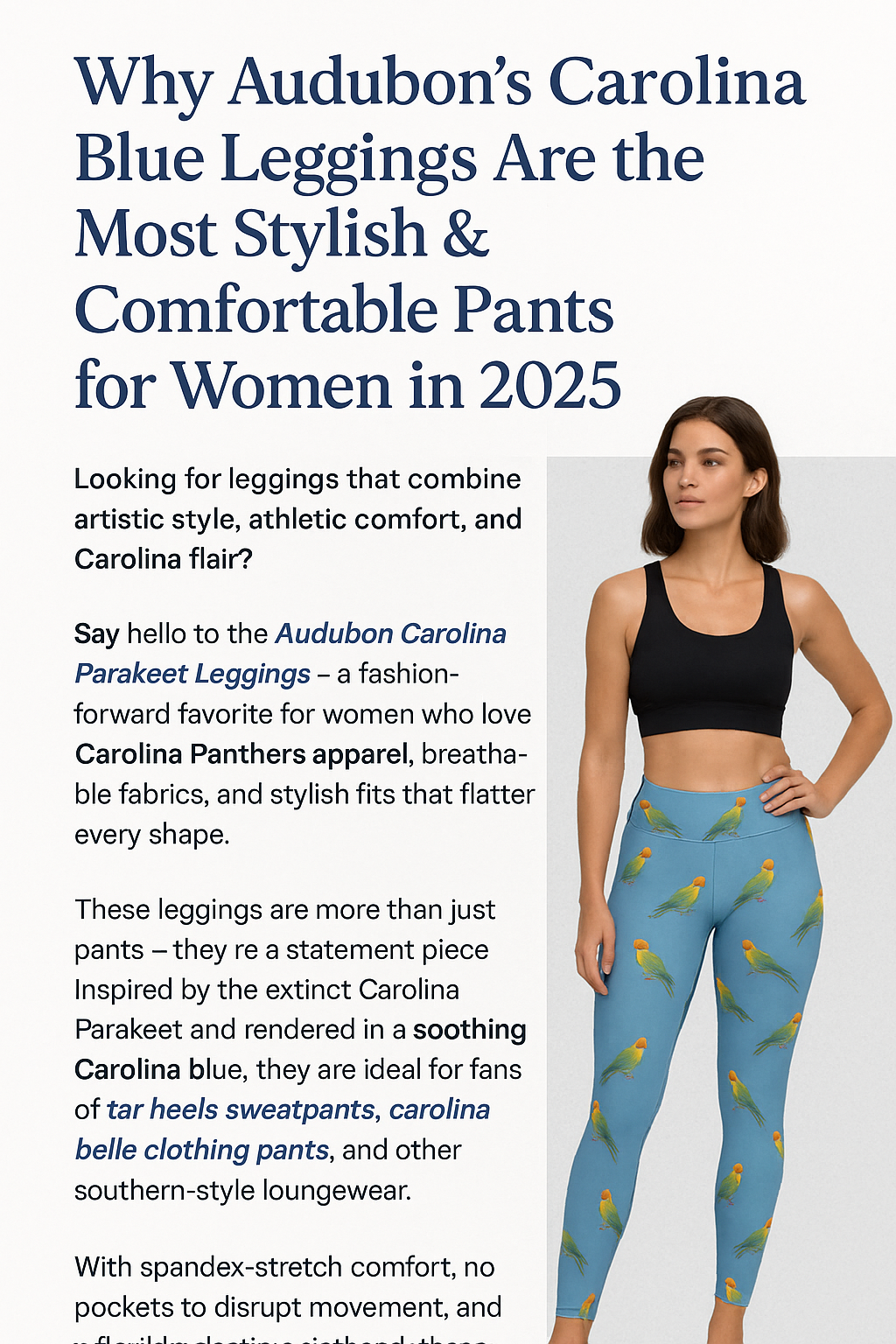 Model doing yoga in parakeet print leggings