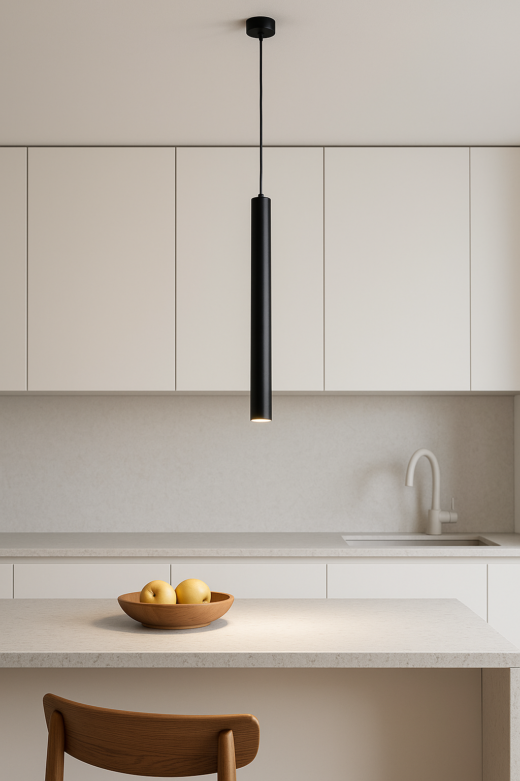 Minimalist pendant lamp illuminating a cozy bar area