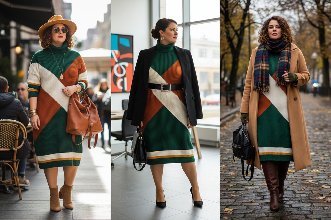 Super Hot Trendy Model Rib-Knit Sweater Dress – Plus Size Autumn Winter Casual Dress - Omnibaya