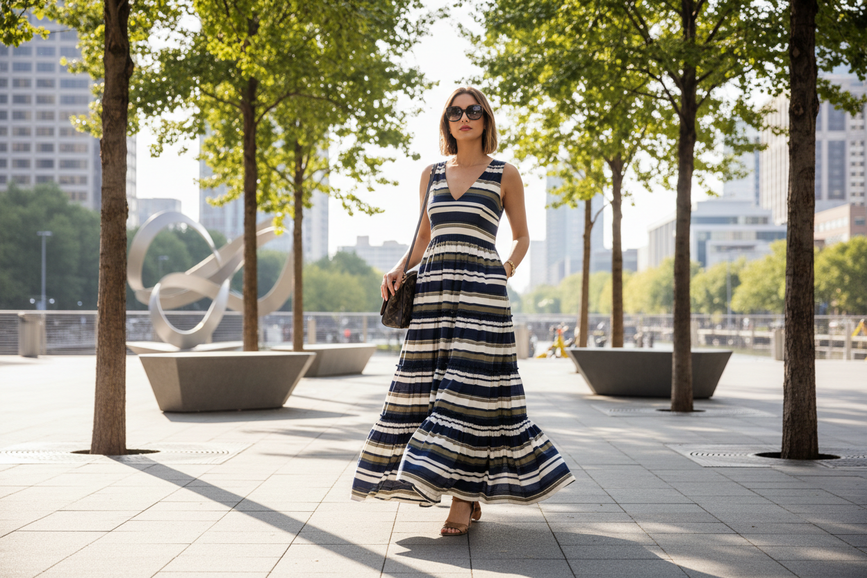 Elegant Tiered Ruffle Maxi Dress – All-Season Casual Outfits for Women & Men - Omnibaya