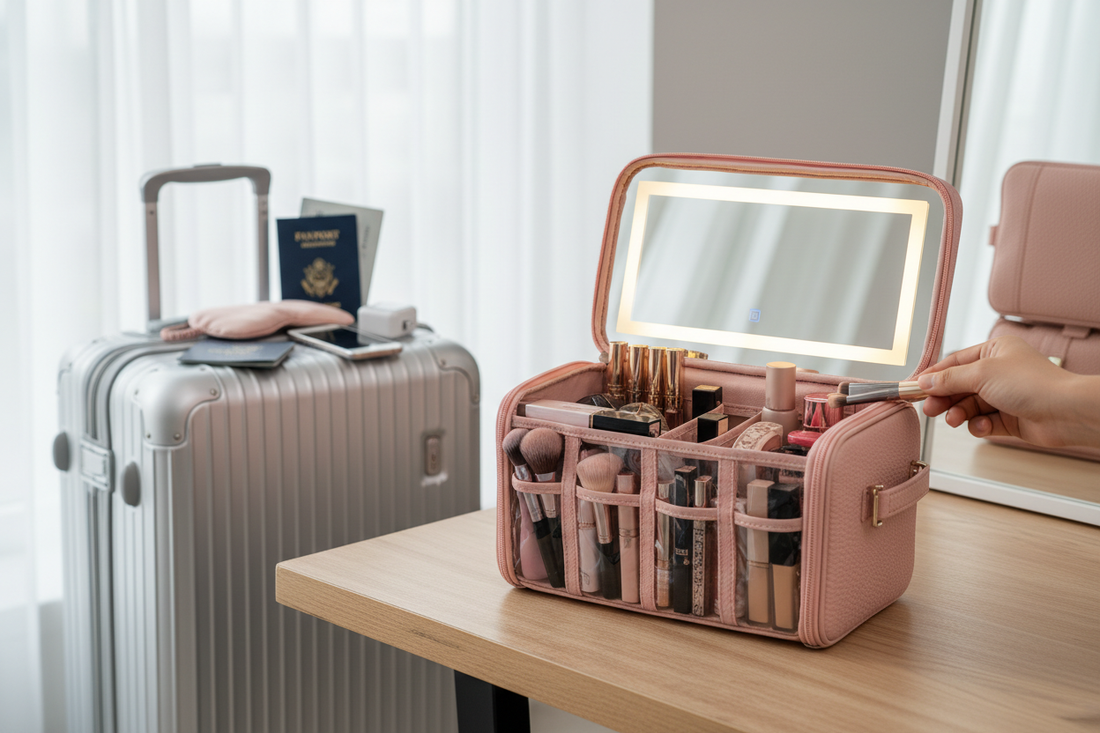 How to Organize Your Makeup on the Go: Best Travel Cosmetic Organizer with LED Mirror - Omnibaya