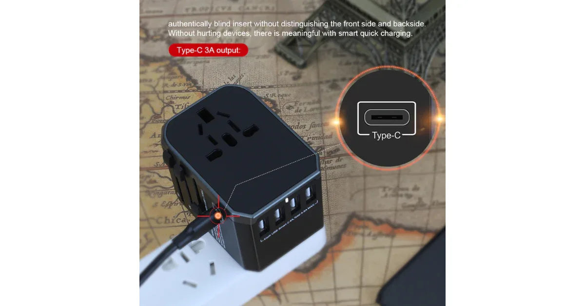 Universal Travel Adapter with USB-C | All-in-One Worldwide Plug 2025 - Omnibaya