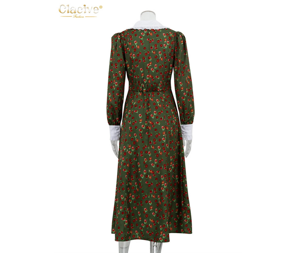 Elegant Long Sleeve Midi Dress – Floral Print Office Dress for Women 2023 Omnibaya