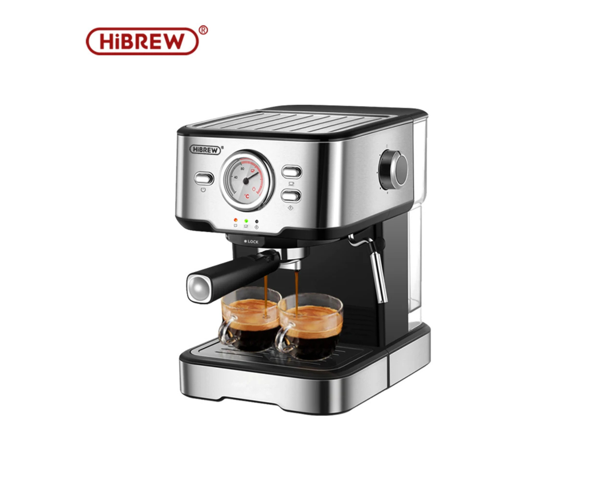 HiBREW 20 Bar Espresso Coffee Machine H5 – Semi Automatic Cappuccino Maker with Steam, Display & Stainless Steel Housing omnibaya