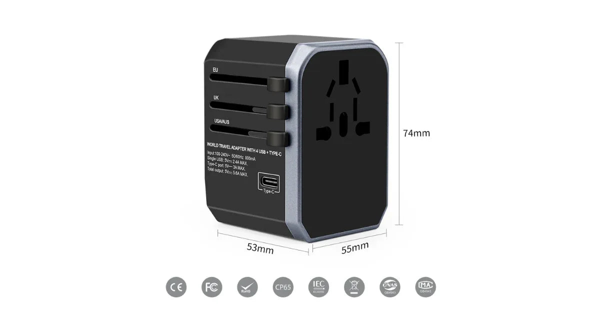 Universal Travel Adapter with USB-C | All-in-One Worldwide Plug 2025 - Omnibaya