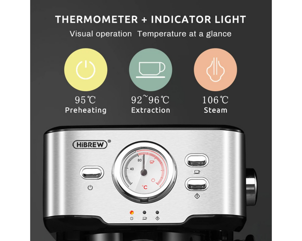 HiBREW 20 Bar Espresso Coffee Machine H5 – Semi Automatic Cappuccino Maker with Steam, Display & Stainless Steel Housing omnibaya