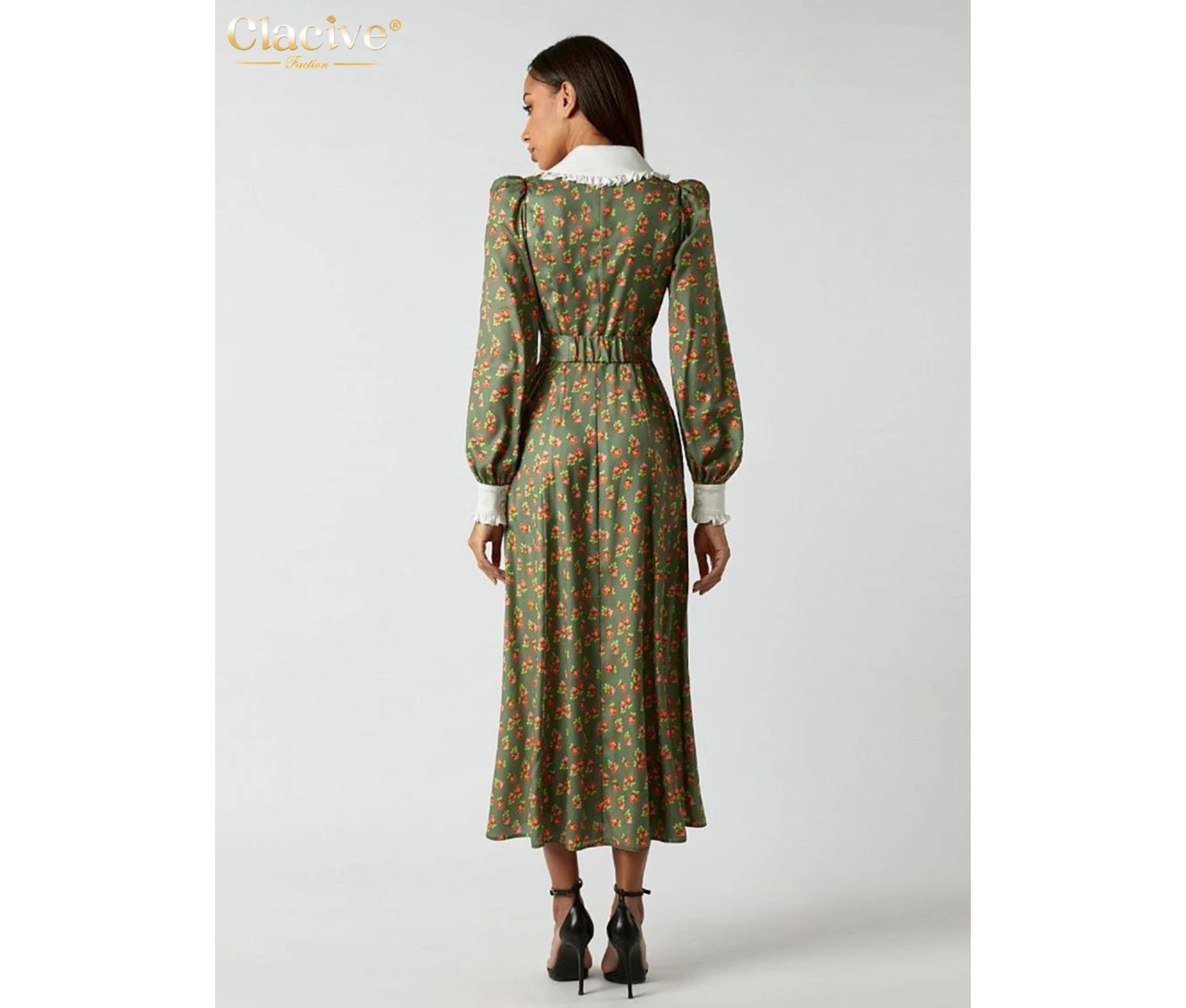 Elegant Long Sleeve Midi Dress – Floral Print Office Dress for Women 2023 - Omnibaya