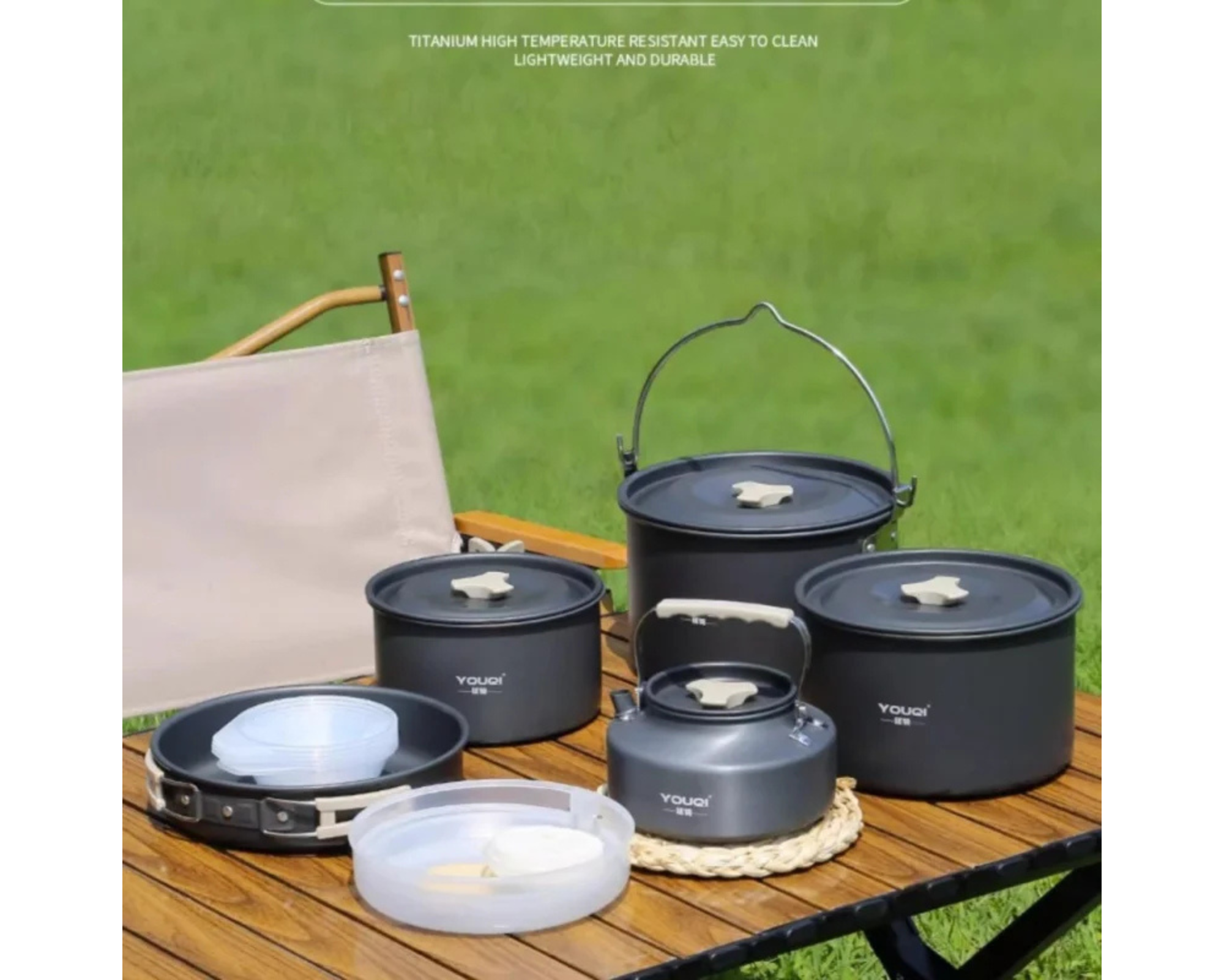 JIATA YQ‑501 Camping Cookware Set – Lightweight Portable Aluminum Outdoor Pot & Pan Kit for 2–6 People - Omnibaya