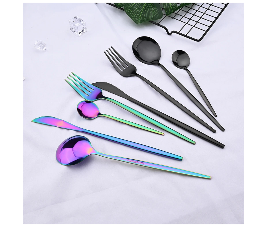 24pcs Black Western Flatware Set – Uniturcky Elegant Stainless Steel Dinnerware for 6 - Omnibaya