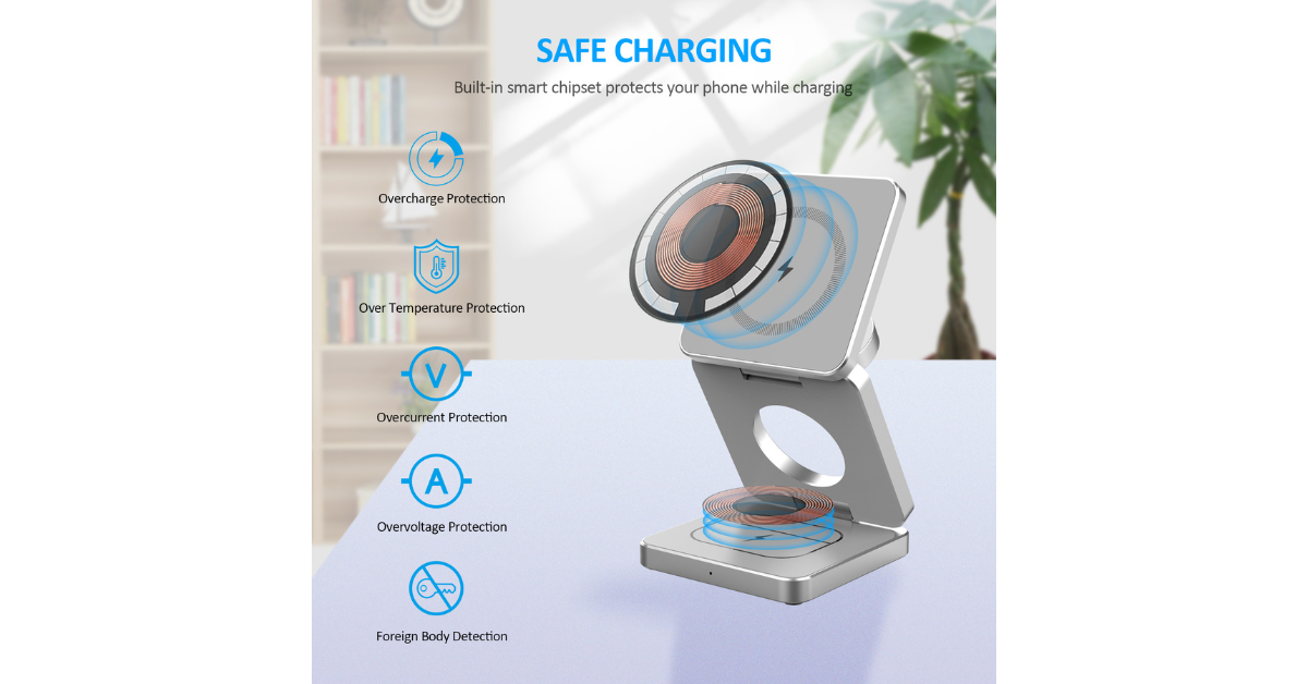 Magnetic 3-in-1 Wireless Charger – Fast & Secure Omnibaya