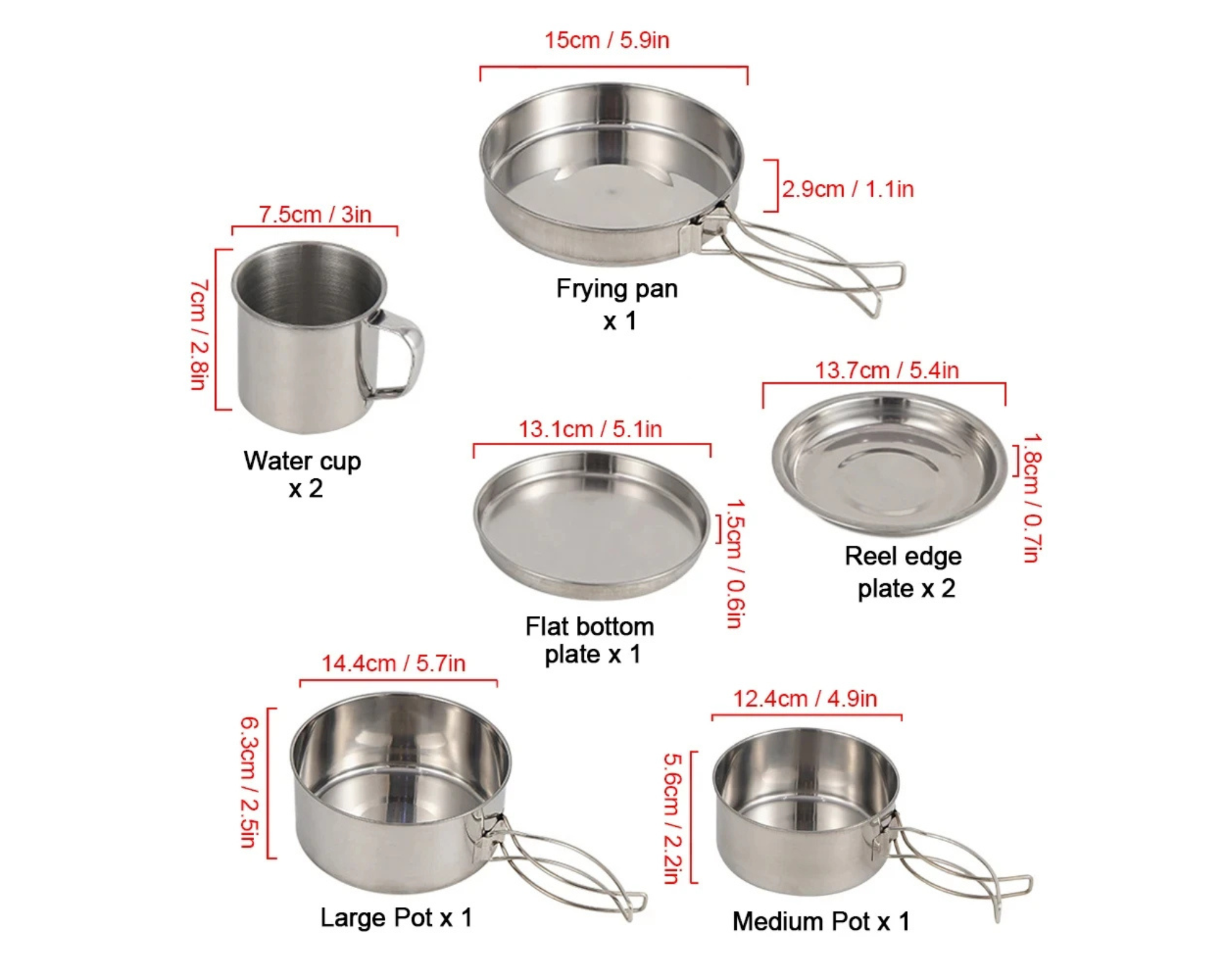 8pcs Stainless Steel Camping Cookware Set – Compact Pot and Pan Mess Kit for 3–4 People with Plates & Cups Omnibaya
