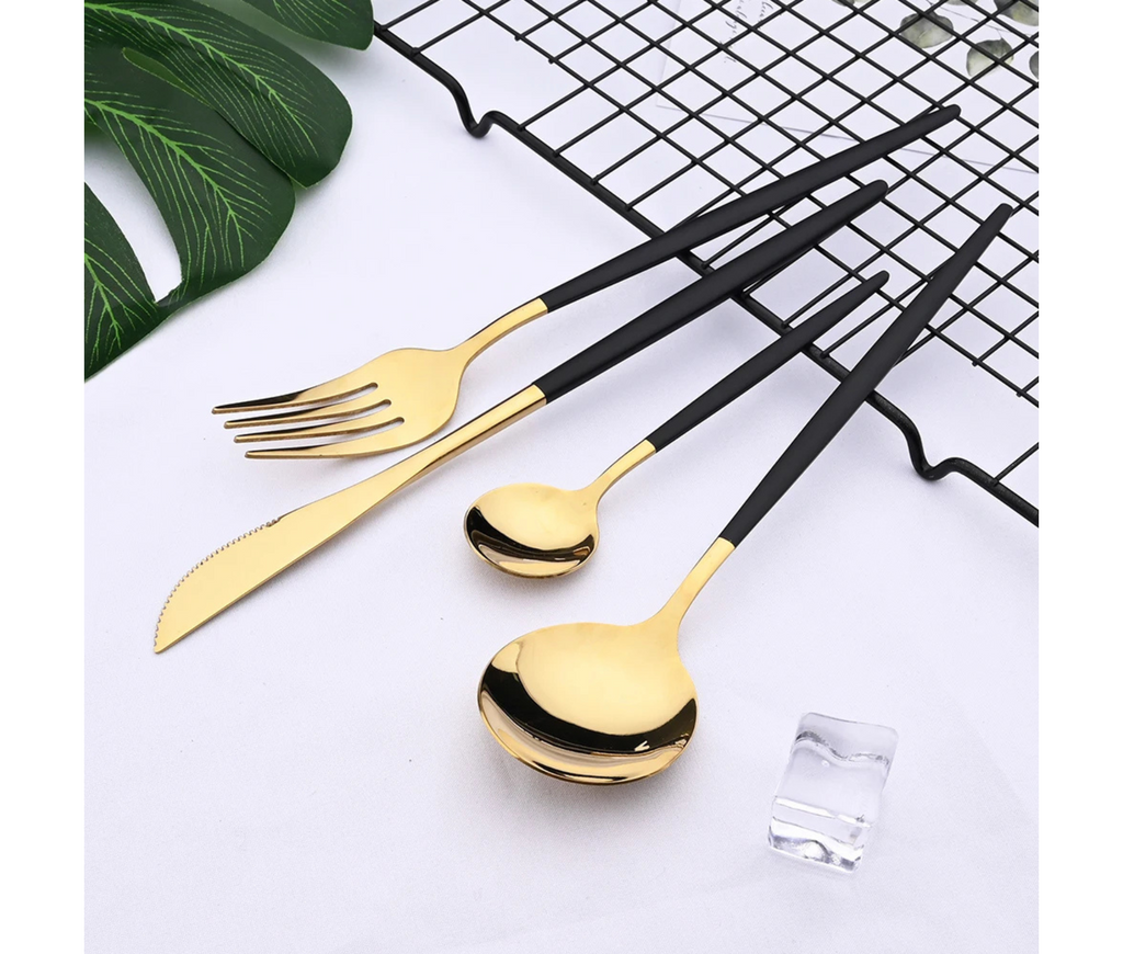 24pcs Black Western Flatware Set – Uniturcky Elegant Stainless Steel Dinnerware for 6 - Omnibaya