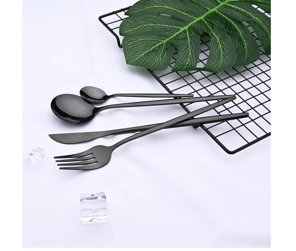 24pcs Black Western Flatware Set – Uniturcky Elegant Stainless Steel Dinnerware for 6 - Omnibaya