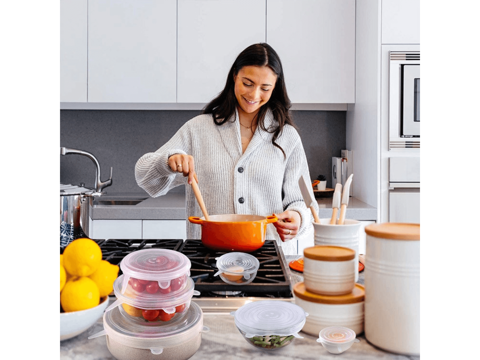 Hot Selling 6-Pack Reusable Silicone Stretch Lids | Stretch Covers for Food Bowls & Containers | Airtight, Eco-Friendly Kitchen Gadgets Omnibaya