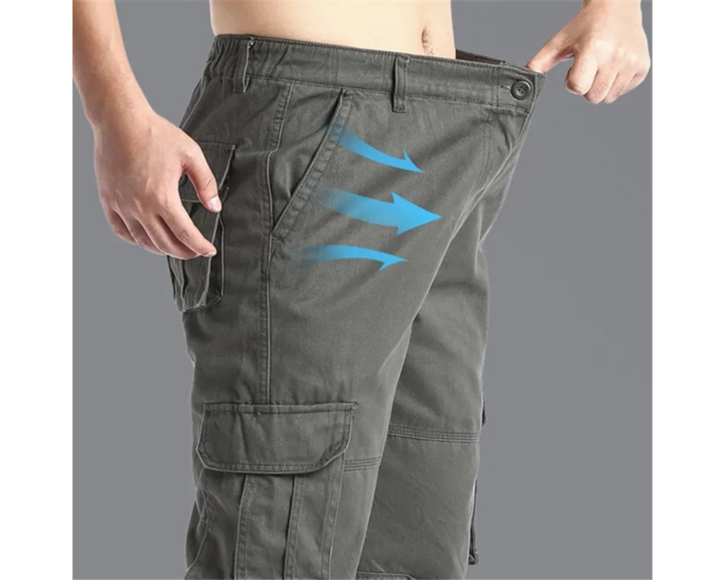 MODX Men's Solid Cotton Multi-Pocket Cargo Pants – Loose Fit Streetwear Outdoor Work Trousers - Omnibaya