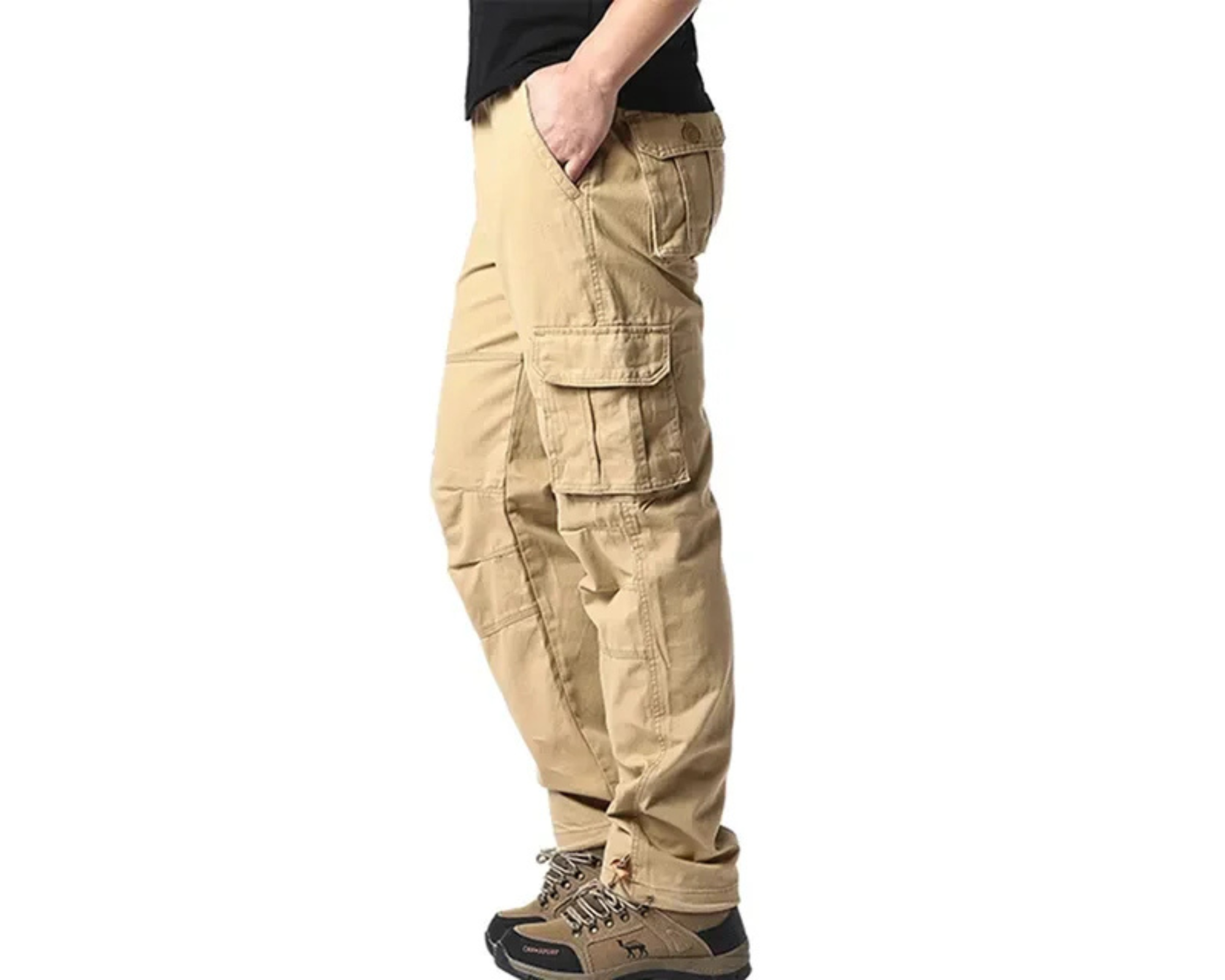 MODX Men's Solid Cotton Multi-Pocket Cargo Pants – Loose Fit Streetwear Outdoor Work Trousers - Omnibaya