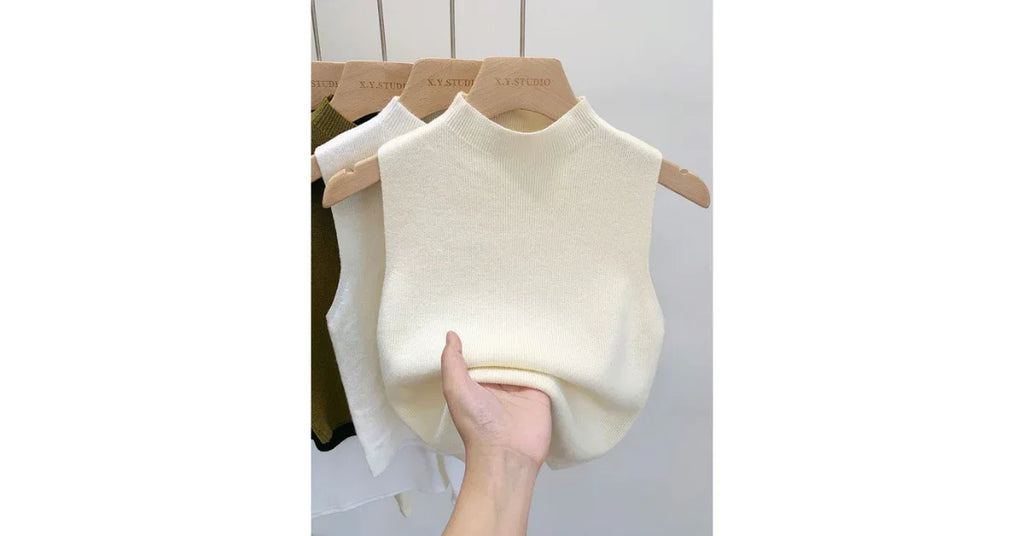Korean Style Knitted Sweater Vest Women – Sleeveless Casual Halter Tank Top Short Vest Outfit - Omnibaya
