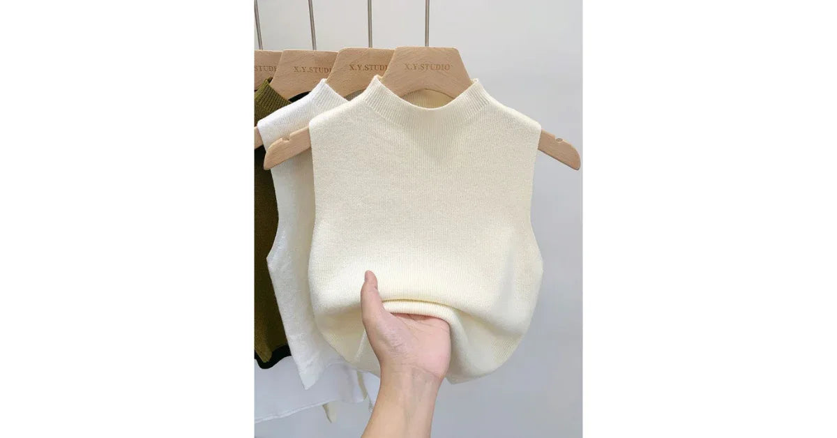 Korean Style Knitted Sweater Vest Women – Sleeveless Casual Halter Tank Top Short Vest Outfit - Omnibaya