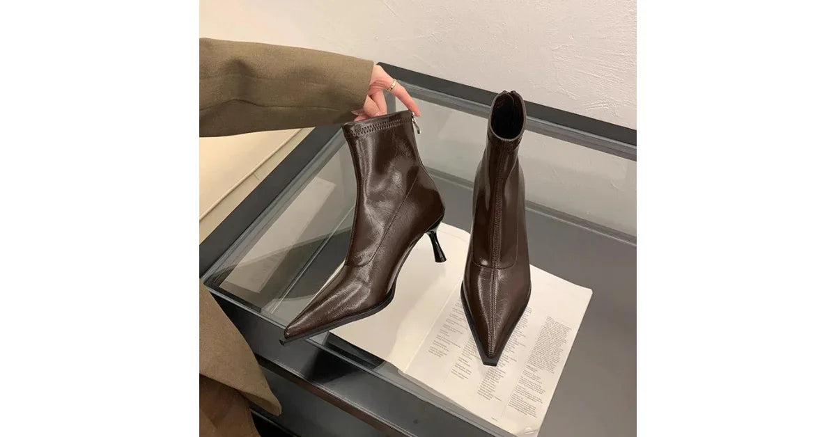 Ankle Boots for Women 2025 – Pointed Toe Stiletto Heels, Elegant Short Boots - Omnibaya
