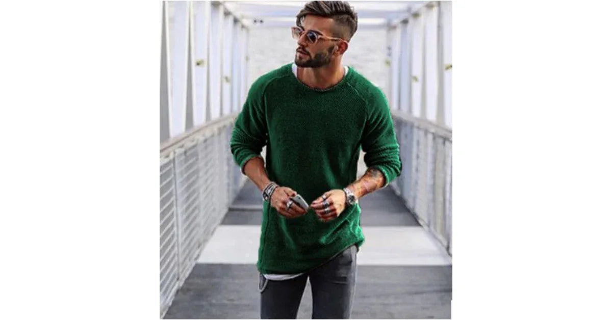 Men's Oversized Cable Knit Sweater – Autumn Streetwear Pullover O-Neck Chunky Knit Top - Omnibaya