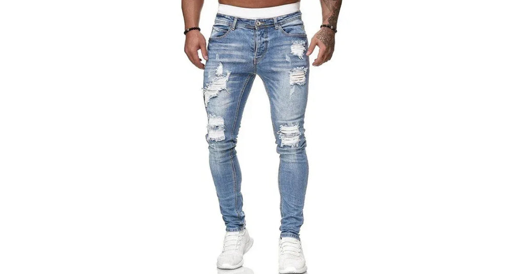 Mens Distressed Jeans – Casual Ripped Denim Pants for Men - Omnibaya