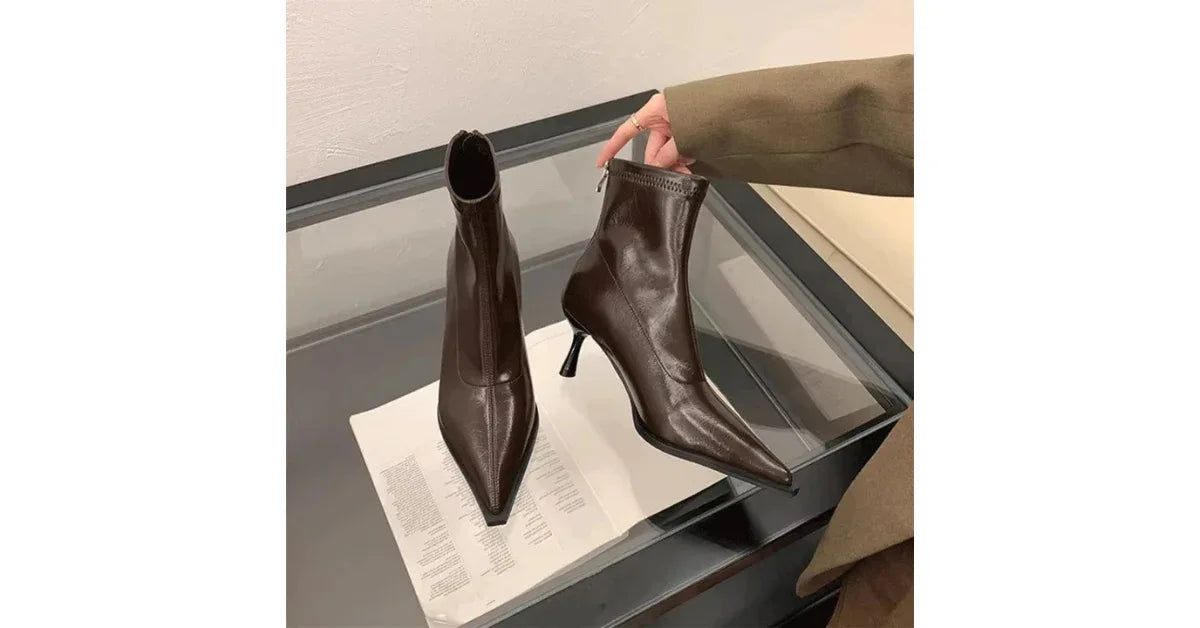 Ankle Boots for Women 2025 – Pointed Toe Stiletto Heels, Elegant Short Boots - Omnibaya