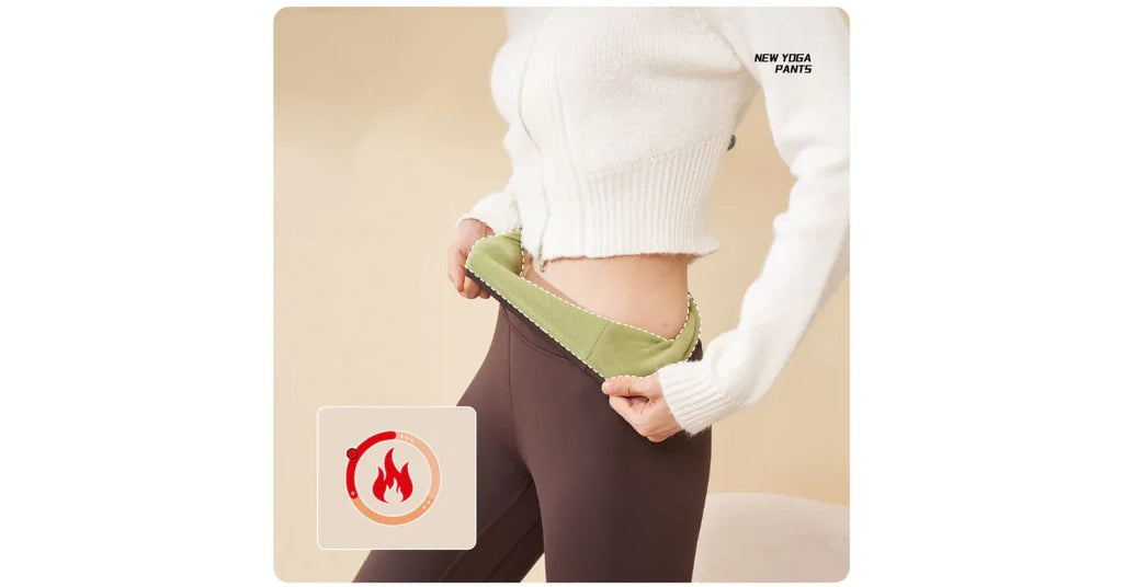 Women’s High Elasticity Four-Way Stretch Solid Elastic Waist Thick Fleece Lined Thermal Breathable Winter Yoga Leggings - Omnibaya