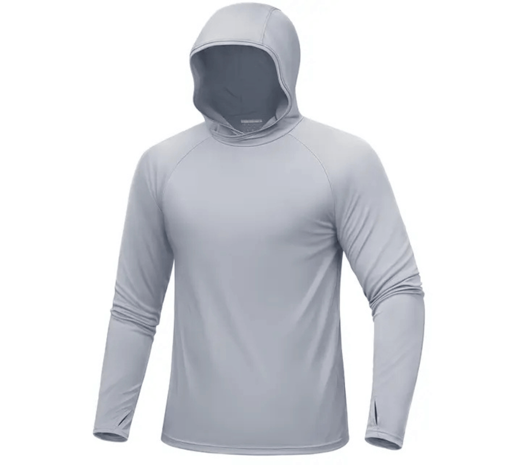 White breathable TACVASEN men's hooded t-shirt designed for outdoor sun protection and comfort.