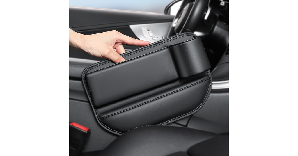 car seat gap filler with cup holder installed