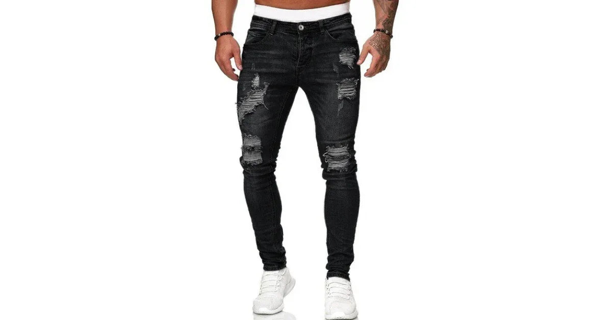 Mens Distressed Jeans – Casual Ripped Denim Pants for Men - Omnibaya
