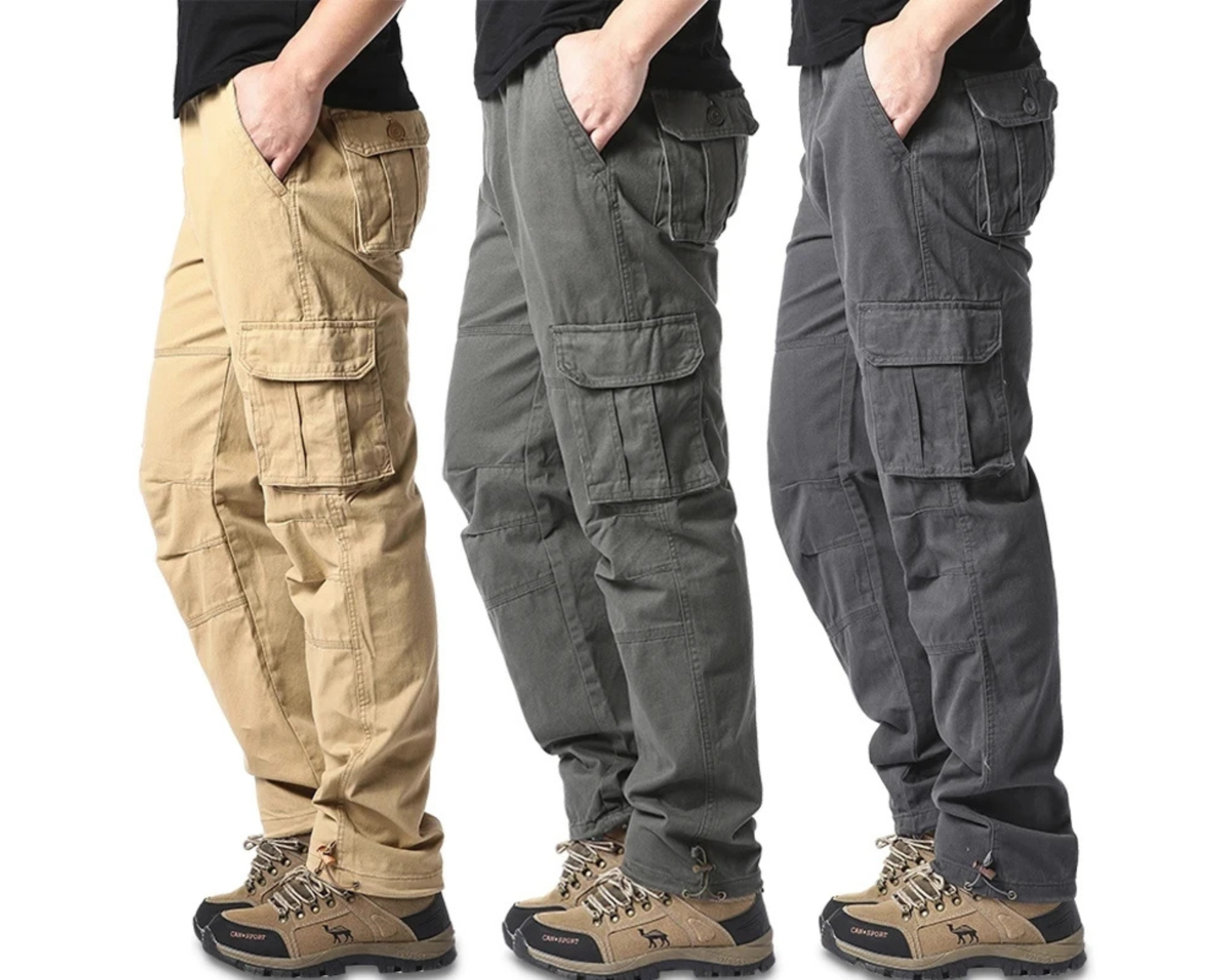 MODX Men's Solid Cotton Multi-Pocket Cargo Pants – Loose Fit Streetwear Outdoor Work Trousers - Omnibaya