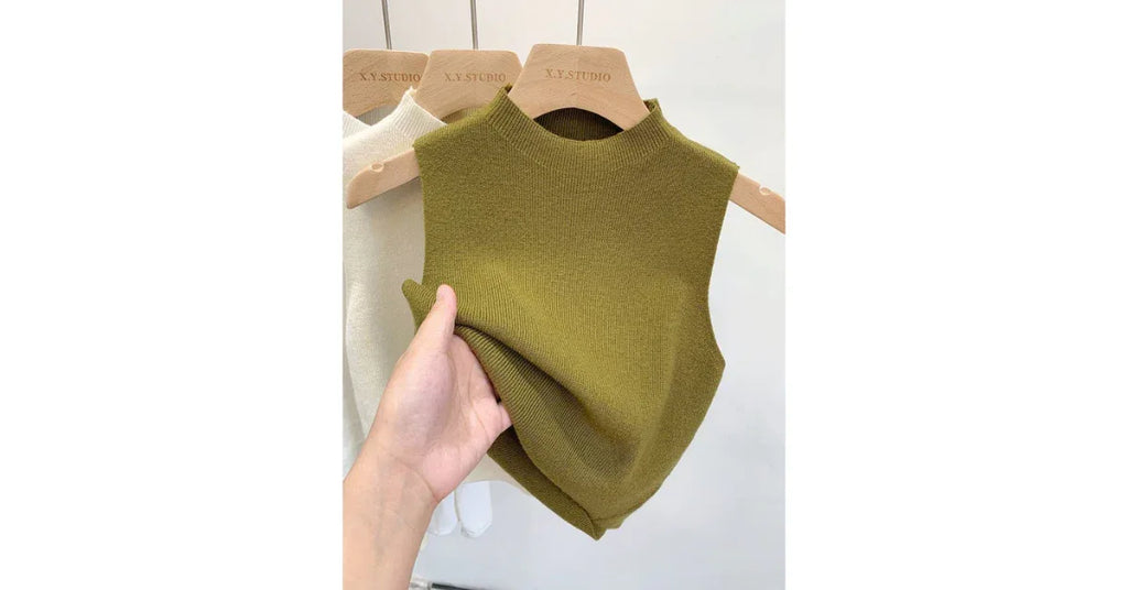 Korean Style Knitted Sweater Vest Women – Sleeveless Casual Halter Tank Top Short Vest Outfit - Omnibaya
