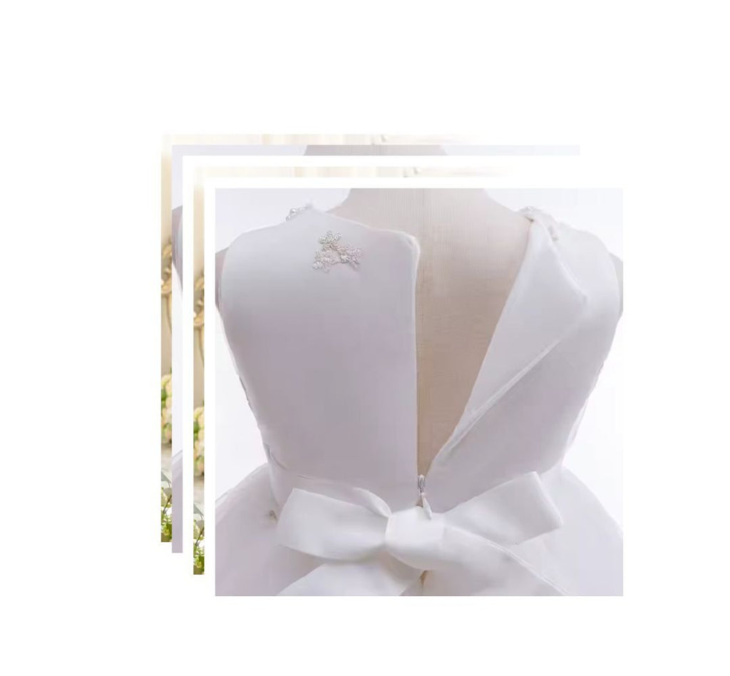 white dresses online, Flower Dress Pearl Gauze Princess, – Dresses, for Girls, Kids | Elegant Children's Dresses for Every Occasion omnibaya