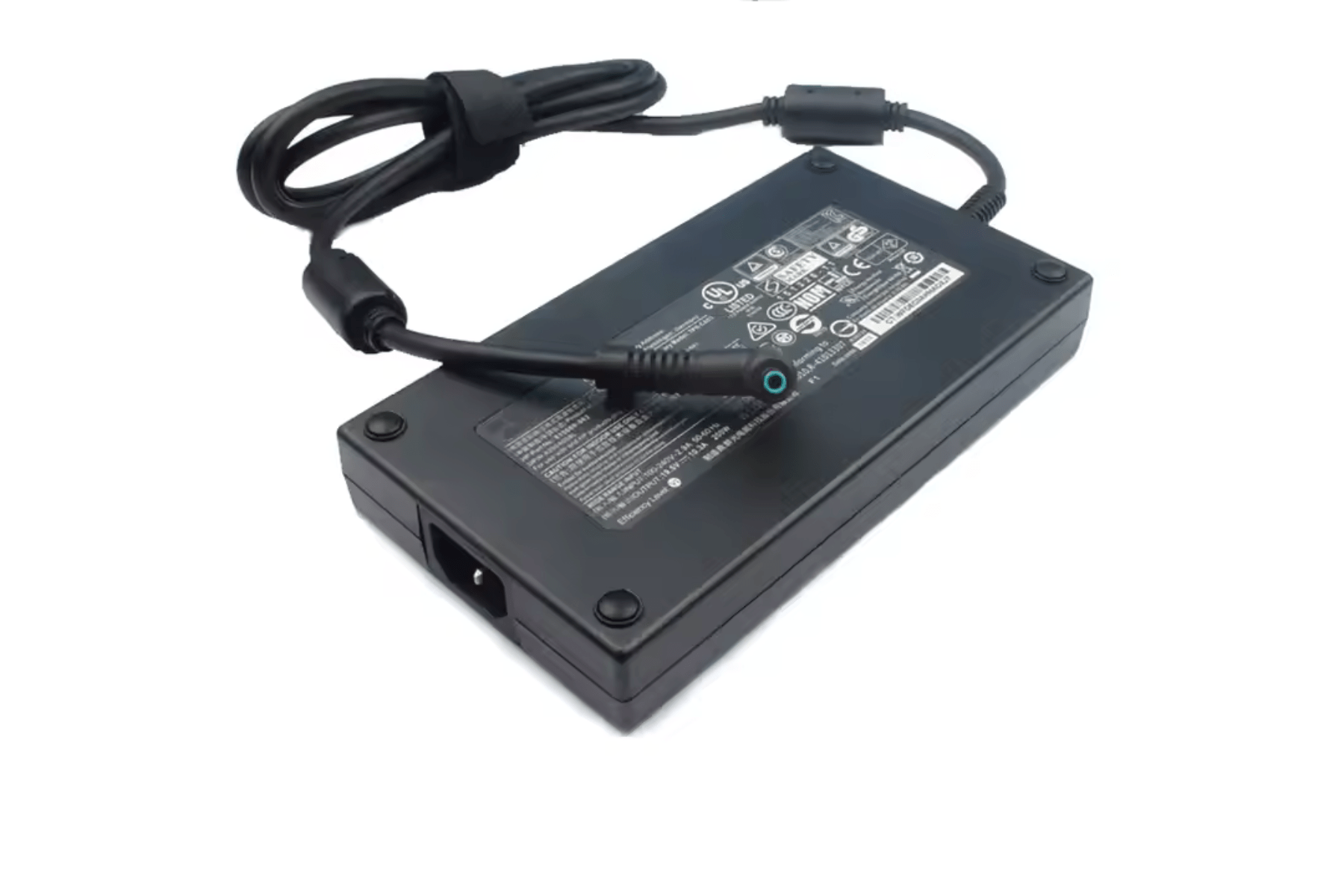 Close-up of the DC charging port on the original HP laptop battery charger, designed for users looking for reliable laptop battery replacement.