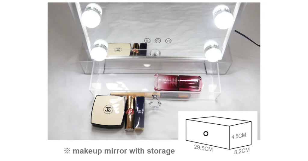 LED Lighted Desktop Vanity Makeup Mirror with Storage – Touch Sensor & Adjustable Brightness - Omnibaya