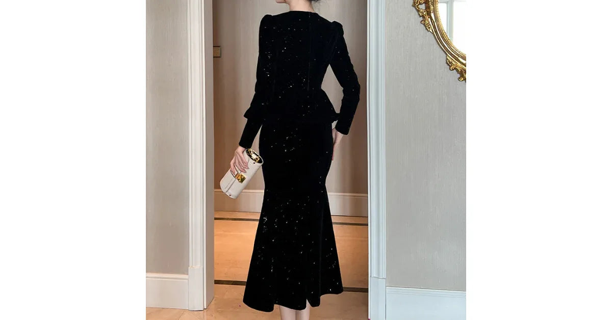 ZYHT 21631 Winter Midi Dress – Elegant Velvet O-Neck Long Sleeve - Omnibaya