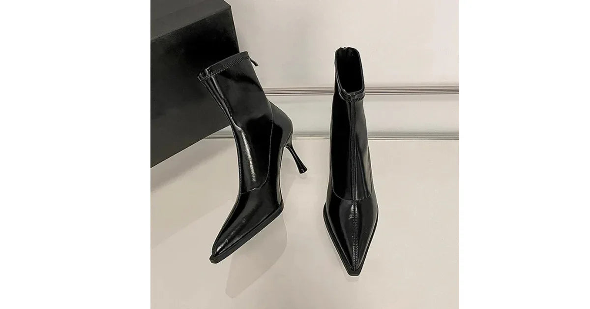 Ankle Boots for Women 2025 – Pointed Toe Stiletto Heels, Elegant Short Boots - Omnibaya