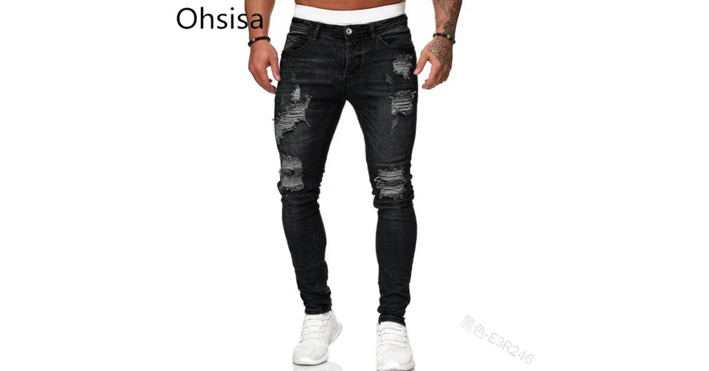 Mens Distressed Jeans – Casual Ripped Denim Pants for Men - Omnibaya
