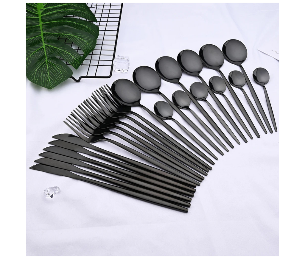 24pcs Black Western Flatware Set – Uniturcky Elegant Stainless Steel Dinnerware for 6 - Omnibaya