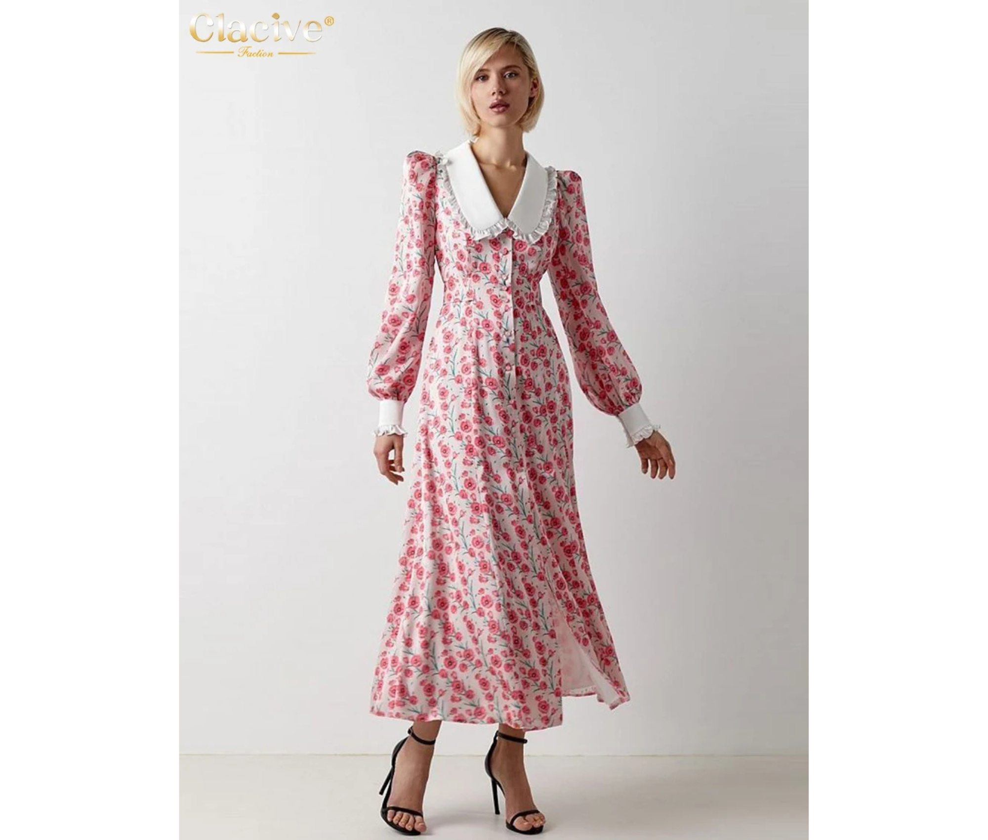 Green floral midi dress for women

