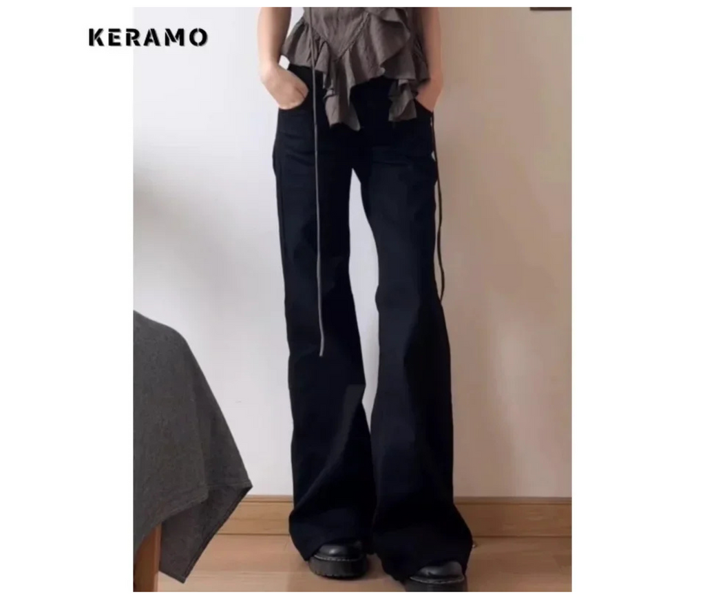 Side profile of women’s high‑waist baggy jeans