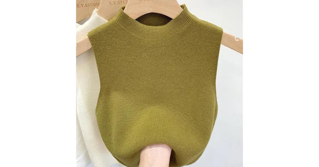 Korean Style Knitted Sweater Vest Women – Sleeveless Casual Halter Tank Top Short Vest Outfit - Omnibaya