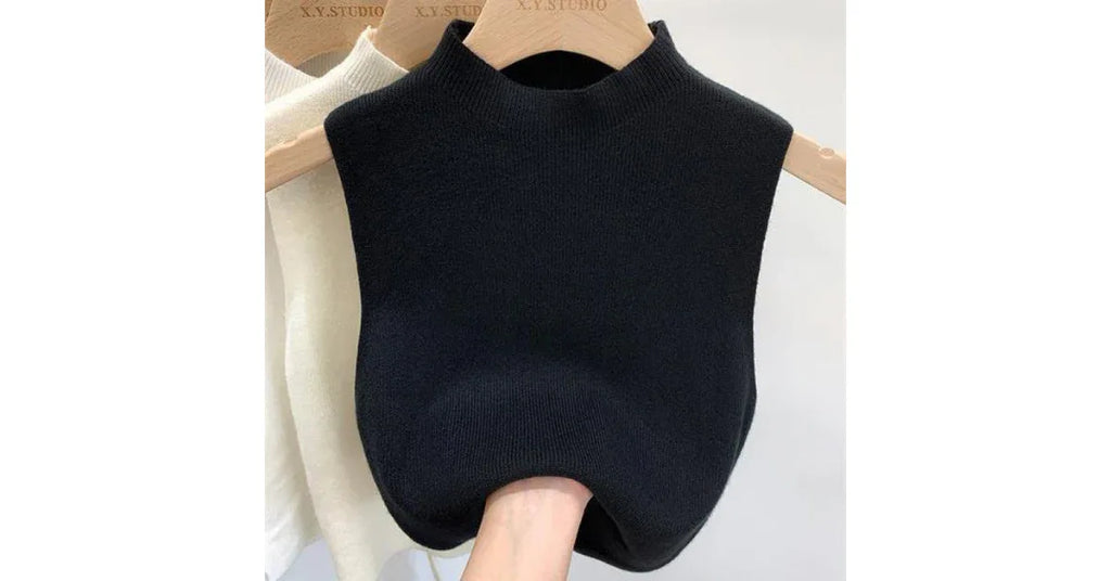 Korean Style Knitted Sweater Vest Women – Sleeveless Casual Halter Tank Top Short Vest Outfit - Omnibaya